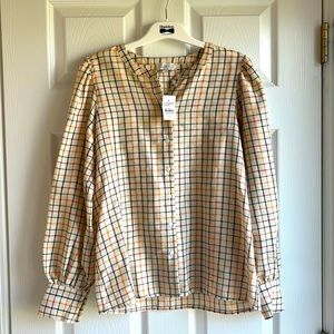 NWT Loft Outlet Plaid Checkered Long Sleeved Button Down Blouse